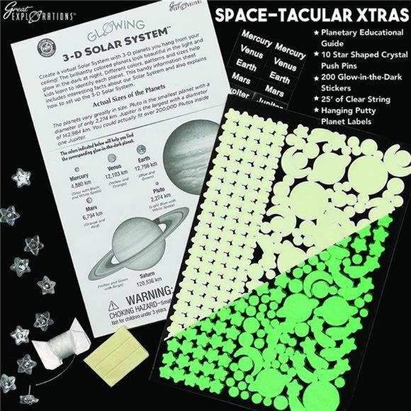 3-D Solar System Glow In The Dark Ceiling Hanging Kit 3D Planets & Star Stickers - Picture 4 of 7